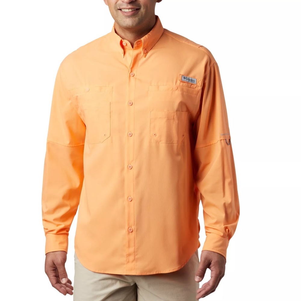 Orange Columbia PFG UPF fishing shirt size large